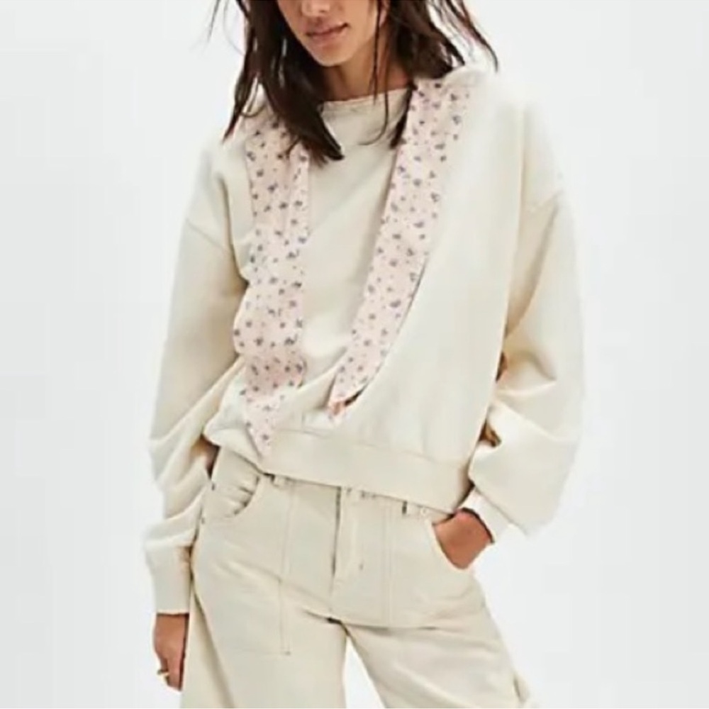 Free People Head Scarf Hoodie Buttercup Combo Floral Terry Sweatshirt